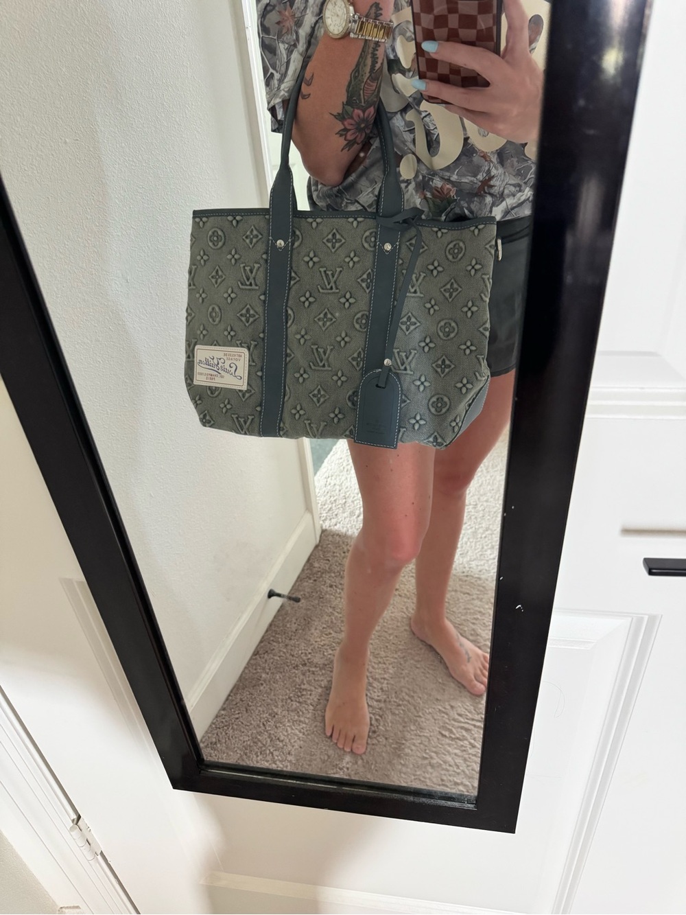 Monogram BlueTote Bag with Double Handles